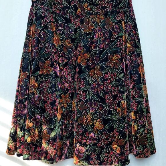 Vintage 90s Y2k Steppin Out Gold Embossed Floral Velvet Mini Dress Size 5 - Picture 5 of 11